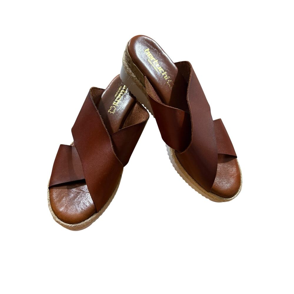 Bertuchi Brown Leather Comfy Weekend CasualMade In Spain Wedge Slide Sandal sz 4